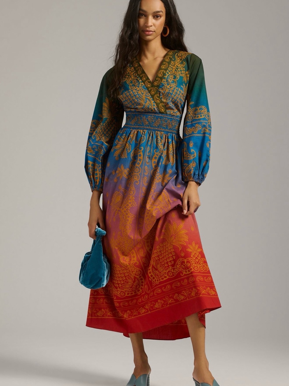 Anthropologie Farm Rio Smocked-Waist Dress L NWT